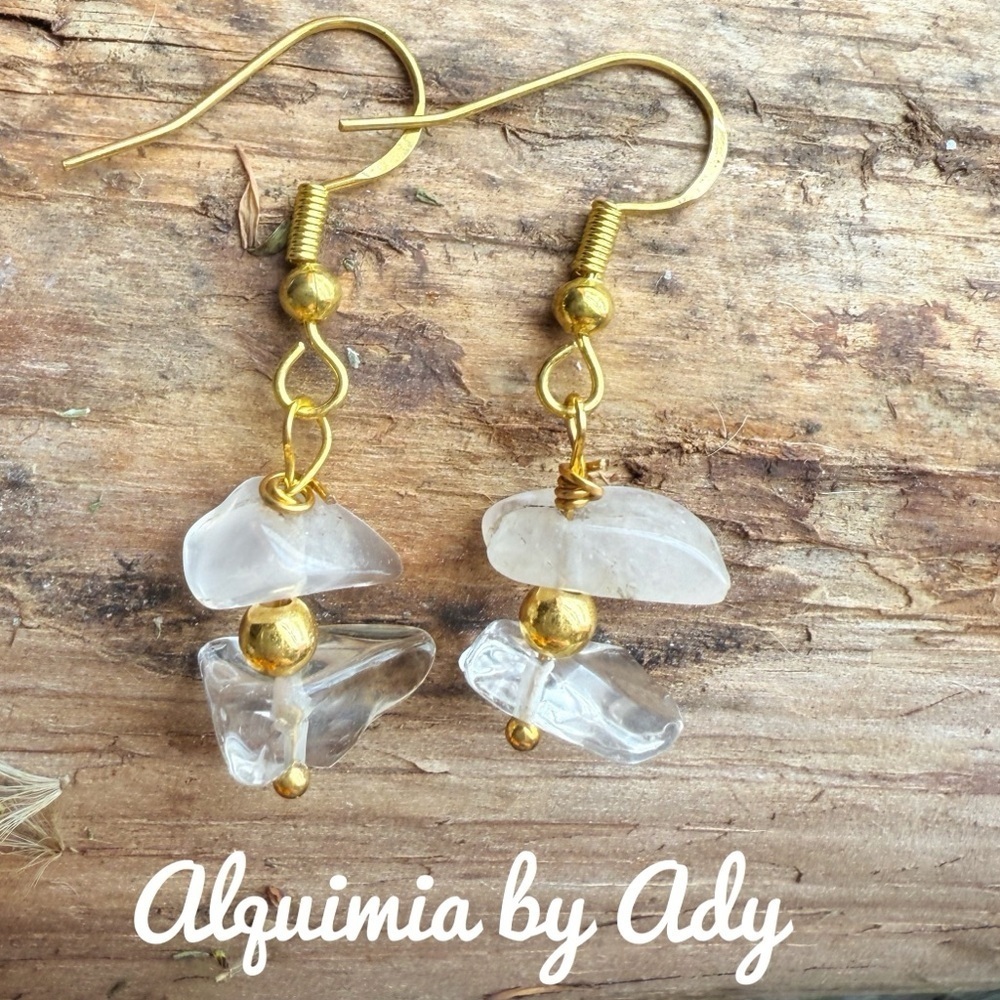 Gold and Silver Earrings with Iridescent Stones